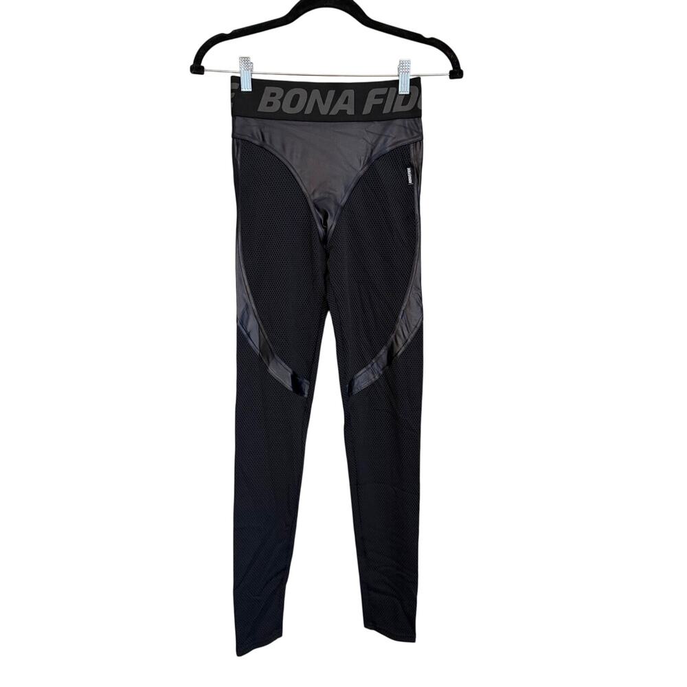 BonaFide Extra Sex-Push Up Leggings M Black Mesh Sheer Logo Athleisure Train NWT